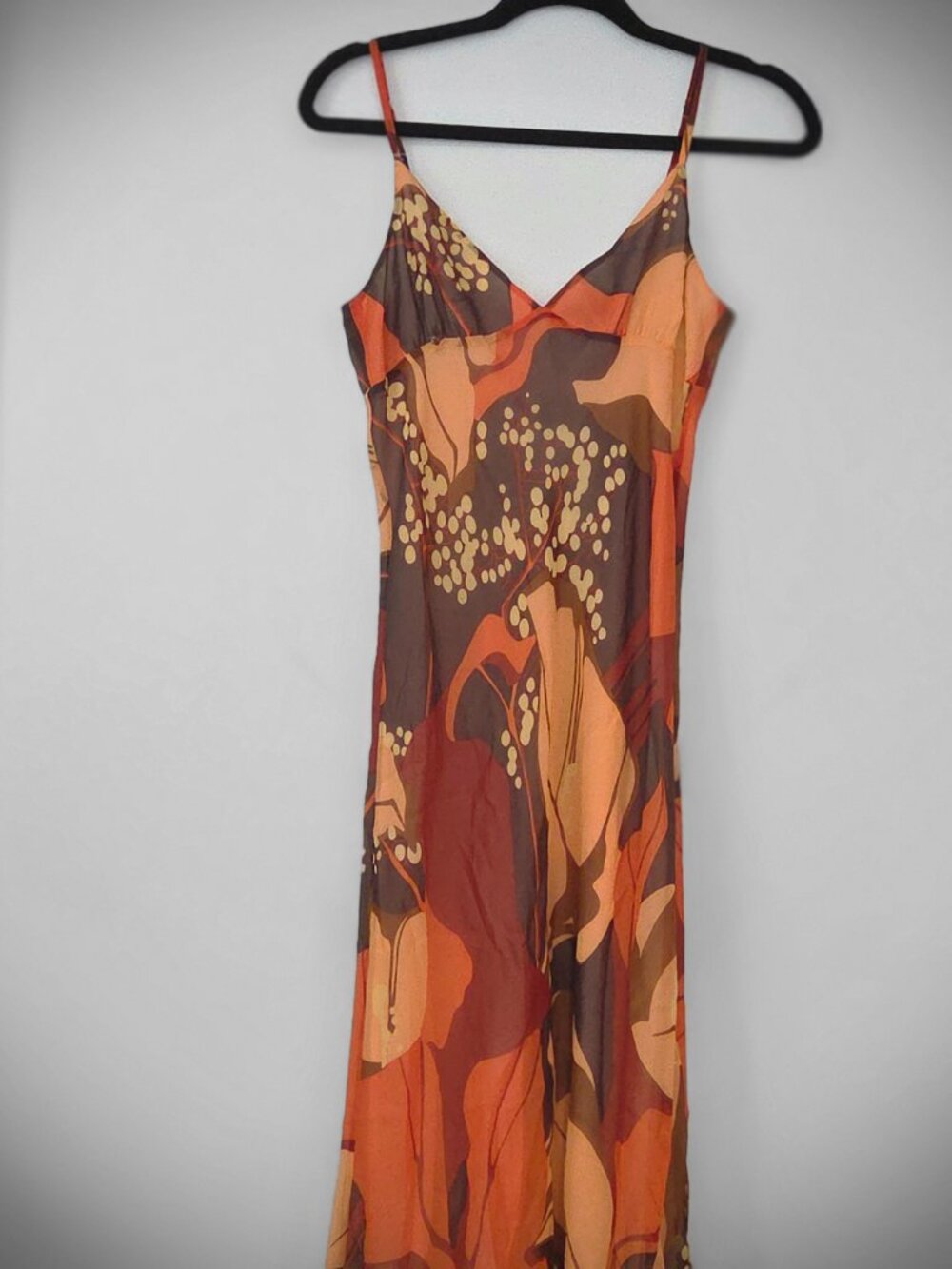 Theory Y2K 100% Silk Slip Dress Sz 6 Abstract Geo Print Brown Orange Cream - Picture 3 of 8